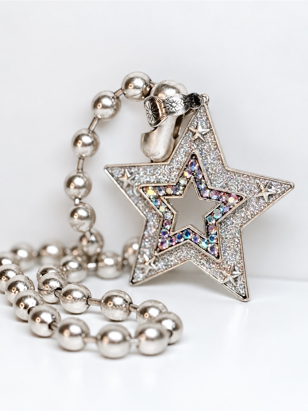 Sparkling Crystal star pendant on a 16” ball chain necklace